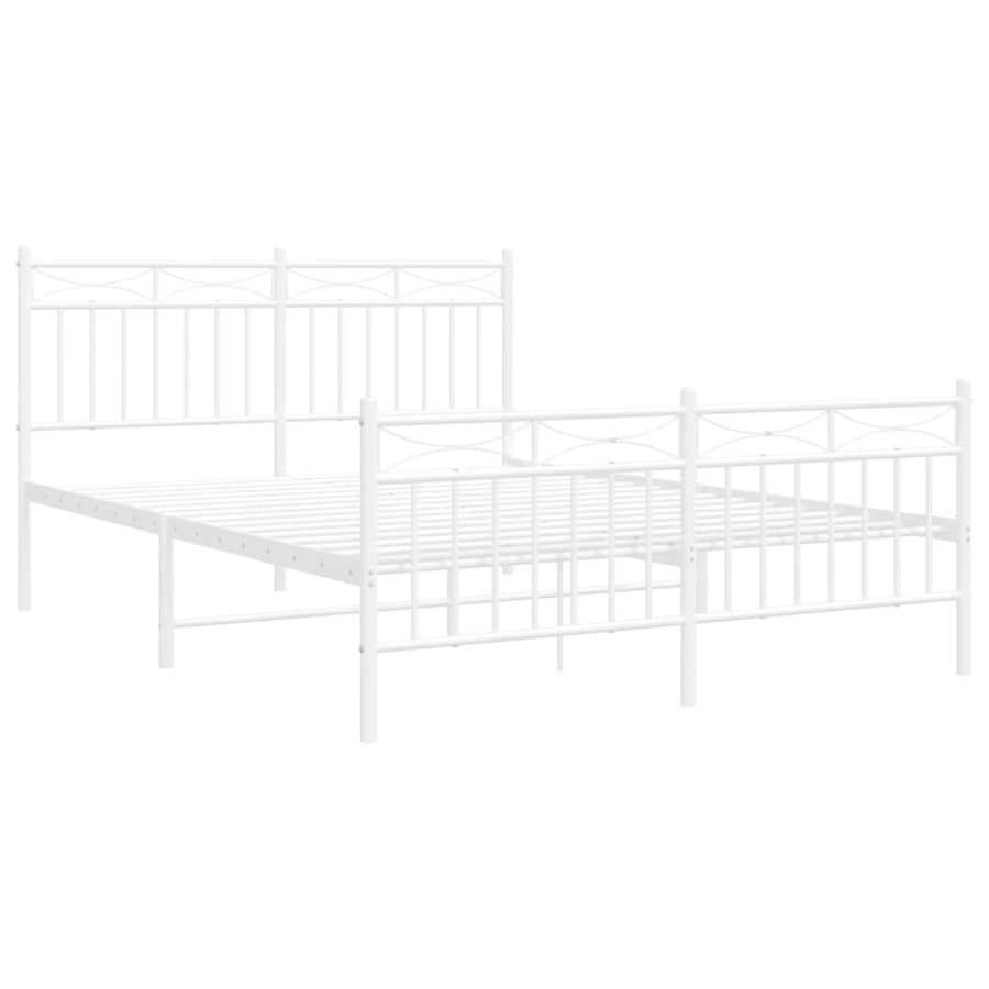 Bedframe Met Hoofd- En Voeteneinde Metaal 135x190 cm Wit met hoofdbord & voetbord