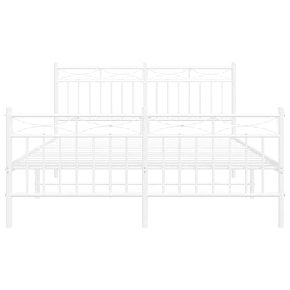Bedframe Met Hoofd- En Voeteneinde Metaal 135x190 cm Wit met hoofdbord & voetbord
