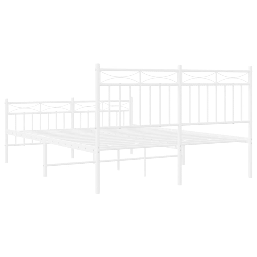 Bedframe Met Hoofd- En Voeteneinde Metaal 135x190 cm Wit met hoofdbord & voetbord