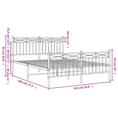 Bedframe Met Hoofd- En Voeteneinde Metaal 135x190 cm Wit met hoofdbord & voetbord