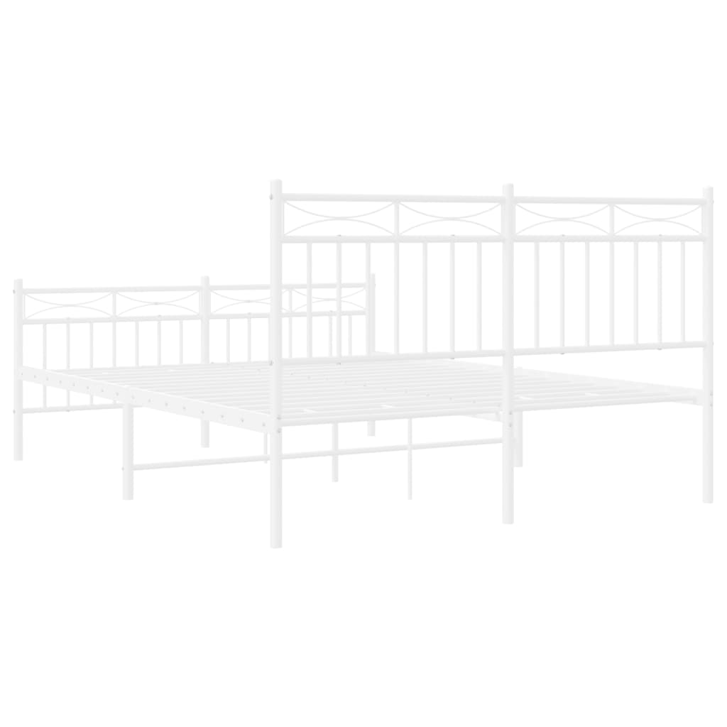 Bedframe Met Hoofd- En Voeteneinde Metaal 140x190 cm Wit met hoofdbord & voetbord