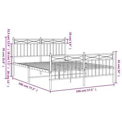 Bedframe Met Hoofd- En Voeteneinde Metaal 140x190 cm Wit met hoofdbord & voetbord