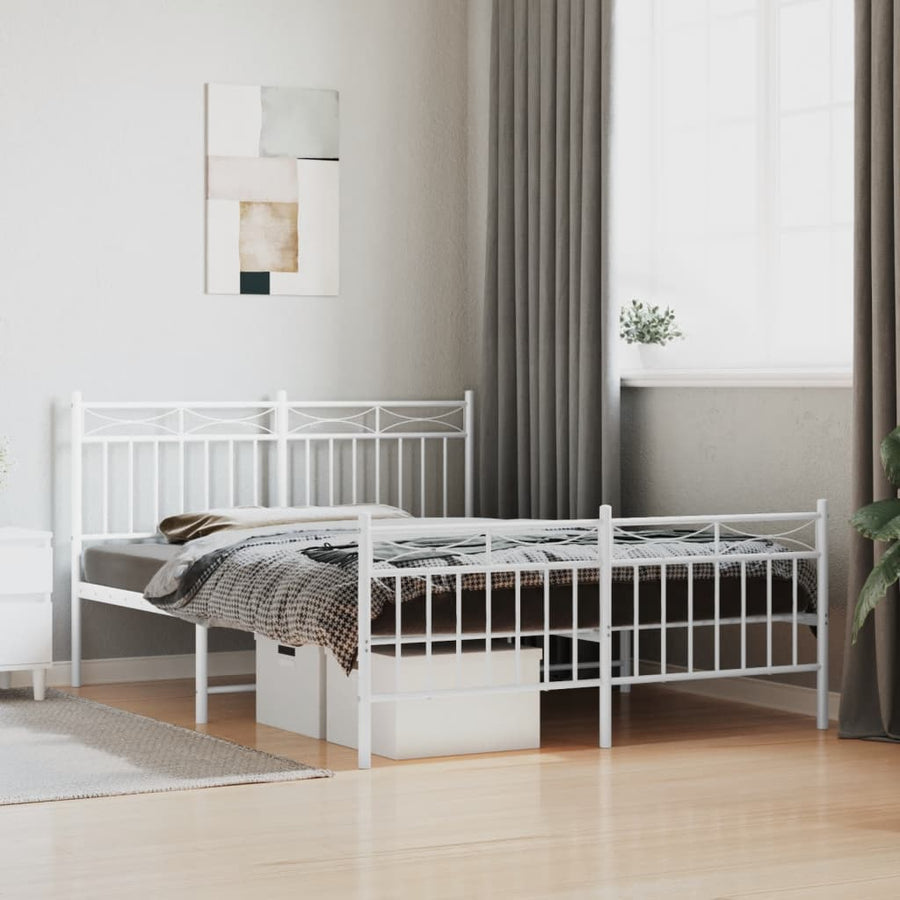 Bedframe Met Hoofd- En Voeteneinde Metaal 140x190 cm Wit met hoofdbord & voetbord