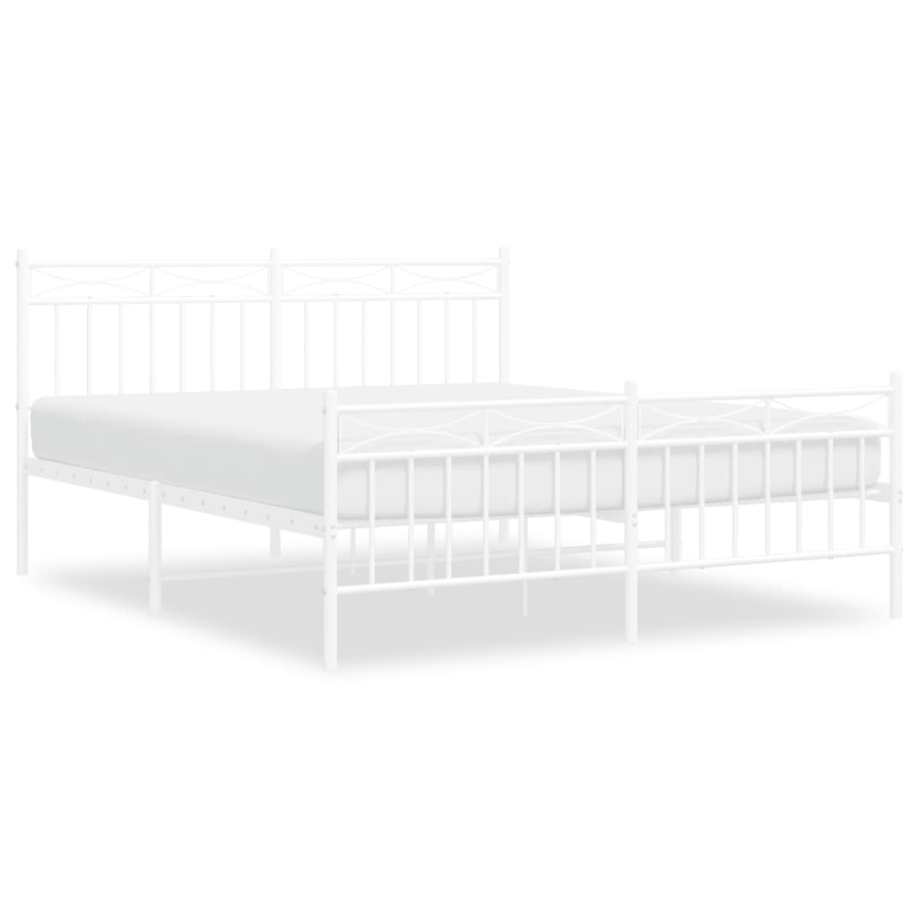 Bedframe Met Hoofd- En Voeteneinde Metaal 150x200 cm Wit met hoofdbord & voetbord