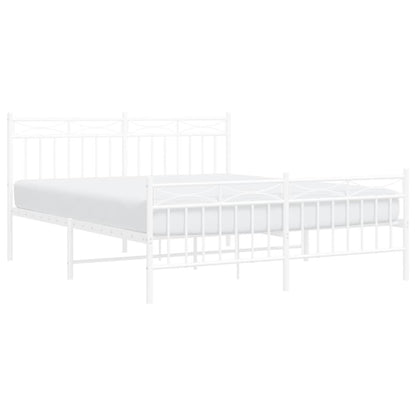 Bedframe Met Hoofd- En Voeteneinde Metaal 150x200 cm Wit met hoofdbord & voetbord