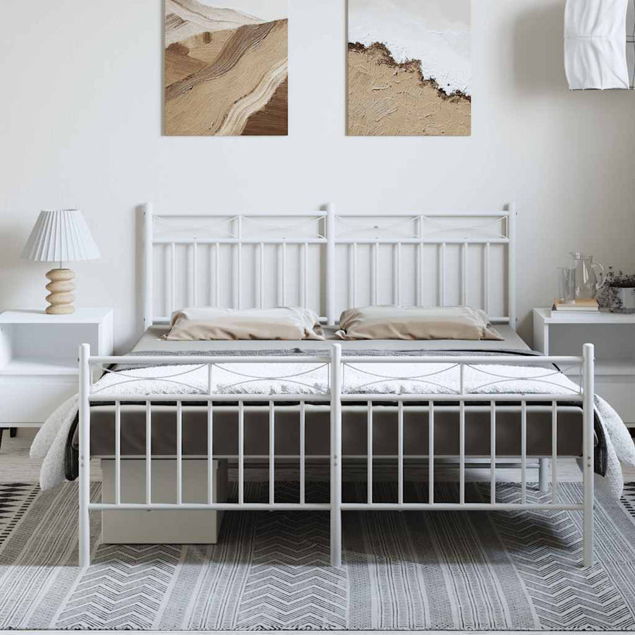 Bedframe met hoofd- en voeteneinde metaal wit 150x200 cm