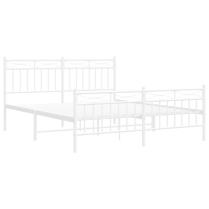 Bedframe Met Hoofd- En Voeteneinde Metaal 150x200 cm Wit met hoofdbord & voetbord