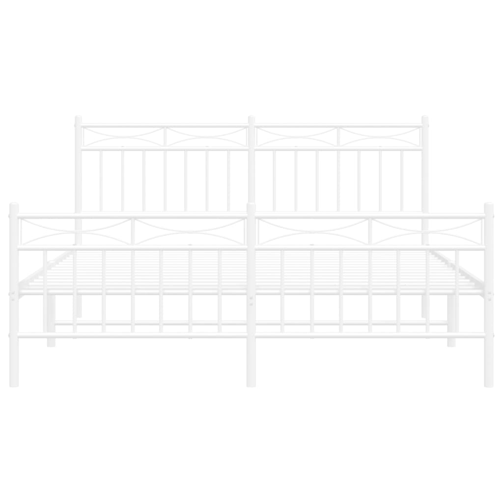 Bedframe Met Hoofd- En Voeteneinde Metaal 150x200 cm Wit met hoofdbord & voetbord