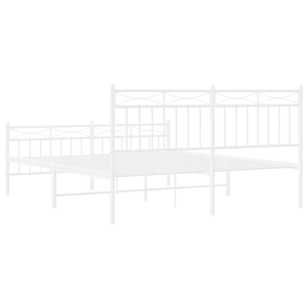 Bedframe Met Hoofd- En Voeteneinde Metaal 150x200 cm Wit met hoofdbord & voetbord