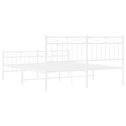 Bedframe Met Hoofd- En Voeteneinde Metaal 150x200 cm Wit met hoofdbord & voetbord