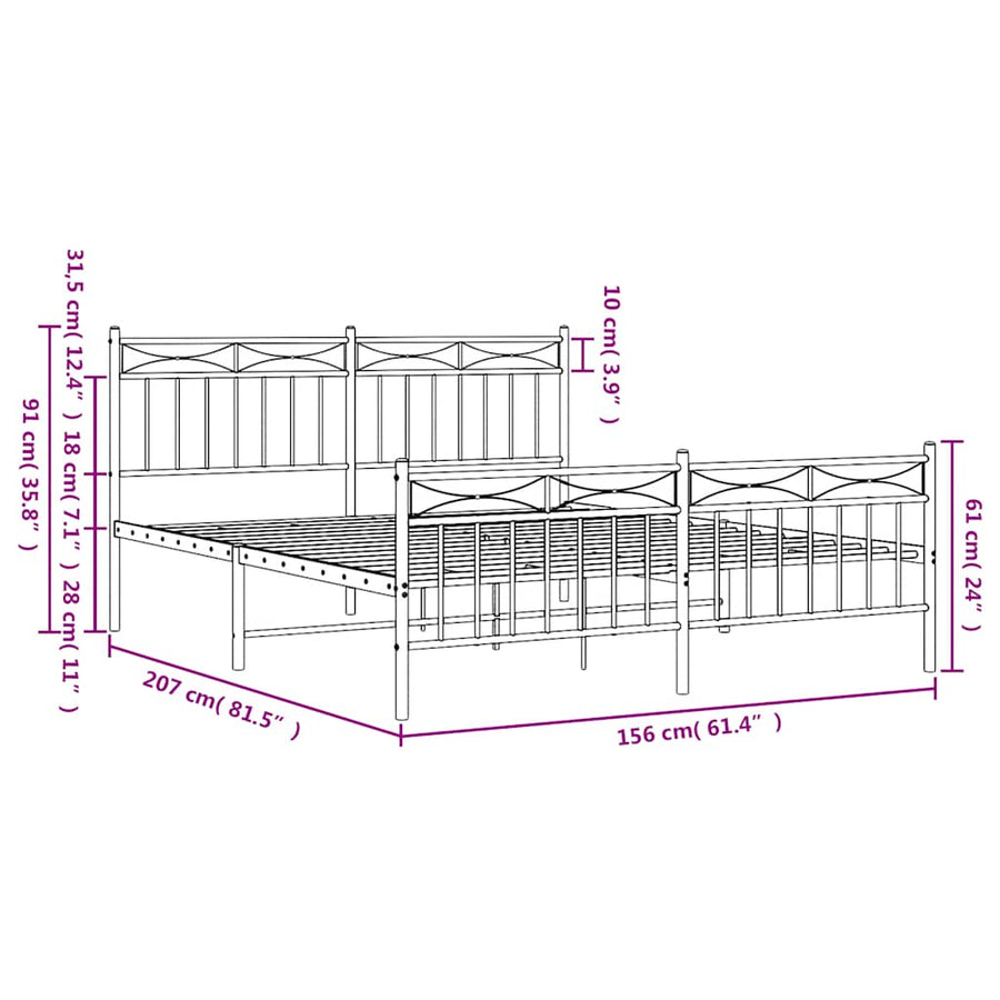 Bedframe met hoofd- en voeteneinde metaal wit 150x200 cm