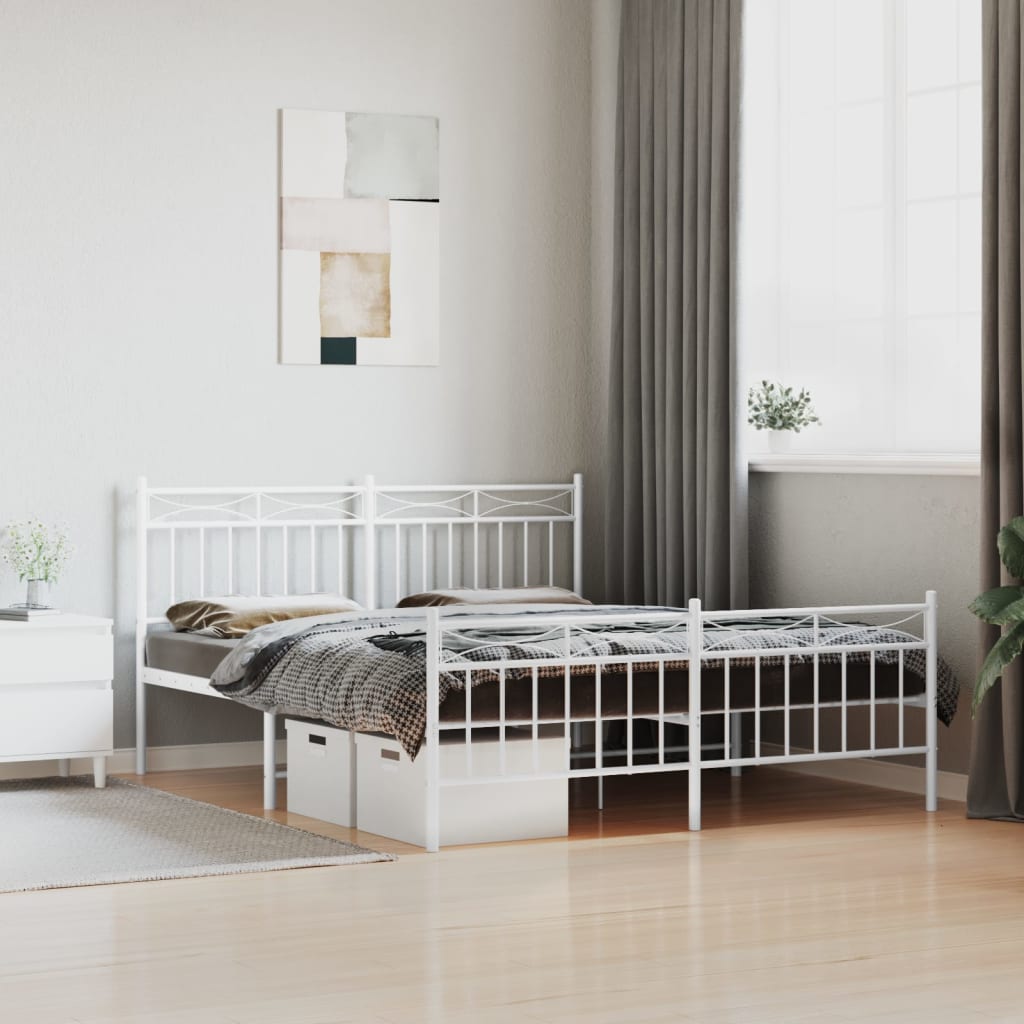 Bedframe Met Hoofd- En Voeteneinde Metaal 150x200 cm Wit met hoofdbord & voetbord