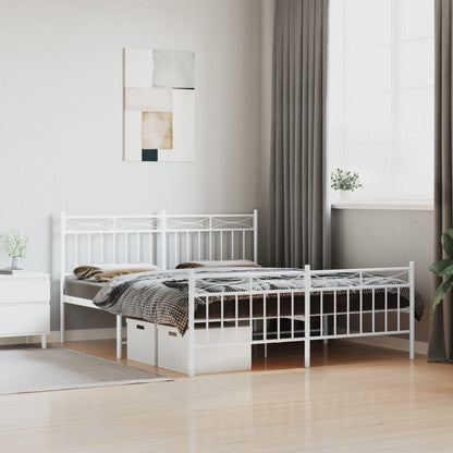 Bedframe Met Hoofd- En Voeteneinde Metaal 150x200 cm Wit met hoofdbord & voetbord