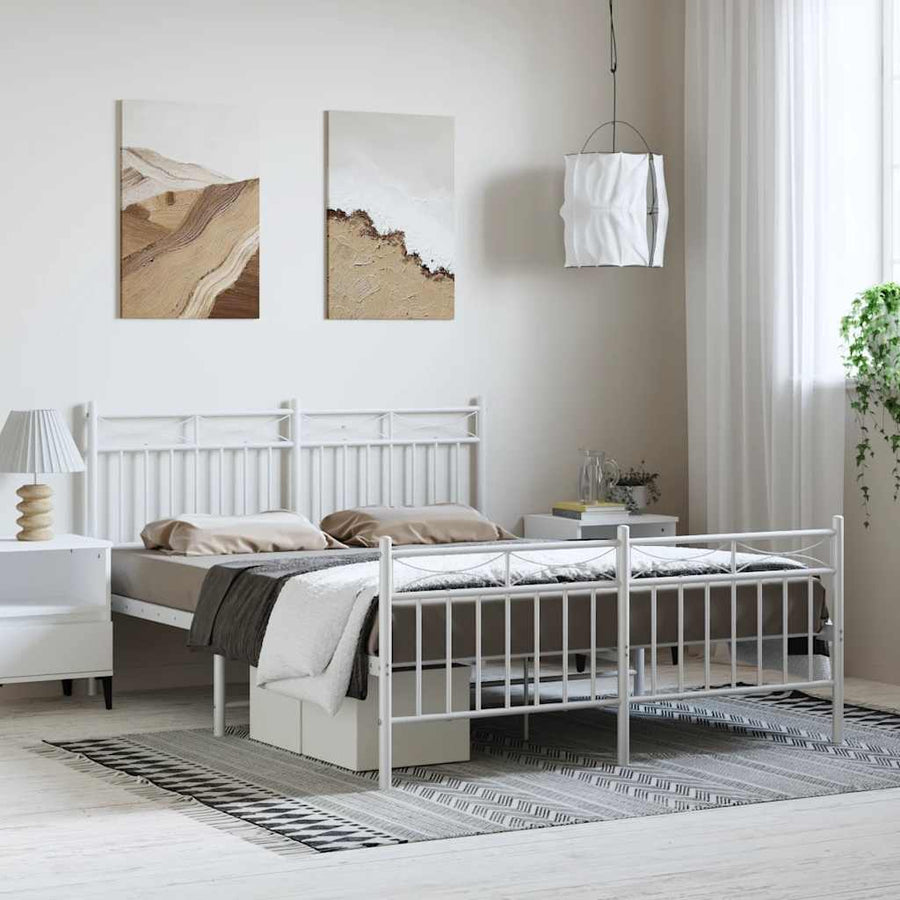 Bedframe met hoofd- en voeteneinde metaal wit 150x200 cm