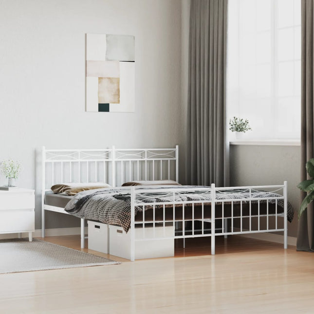 Bedframe Met Hoofd- En Voeteneinde Metaal 160x200 cm Wit met hoofdbord & voetbord