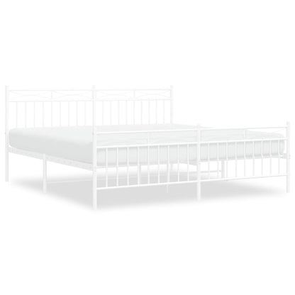 Bedframe Met Hoofd- En Voeteneinde Metaal 183x213 cm Wit met hoofdbord & voetbord