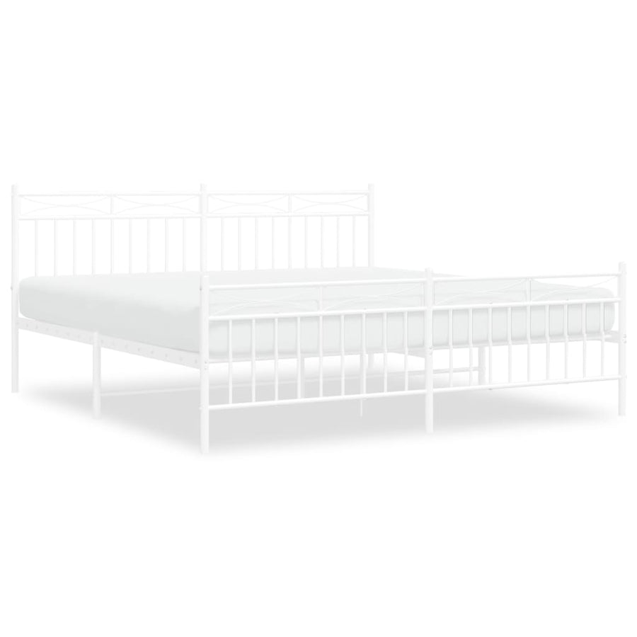 Bedframe Met Hoofd- En Voeteneinde Metaal 183x213 cm Wit met hoofdbord & voetbord