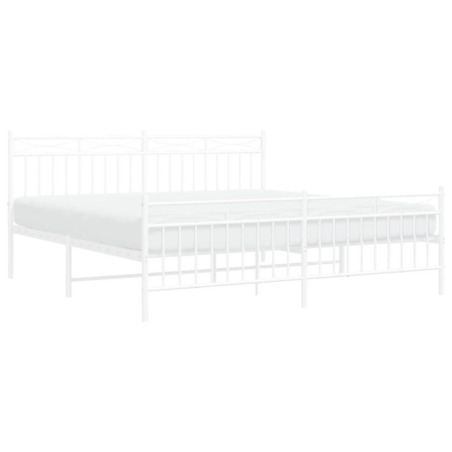 Bedframe Met Hoofd- En Voeteneinde Metaal 183x213 cm Wit met hoofdbord & voetbord