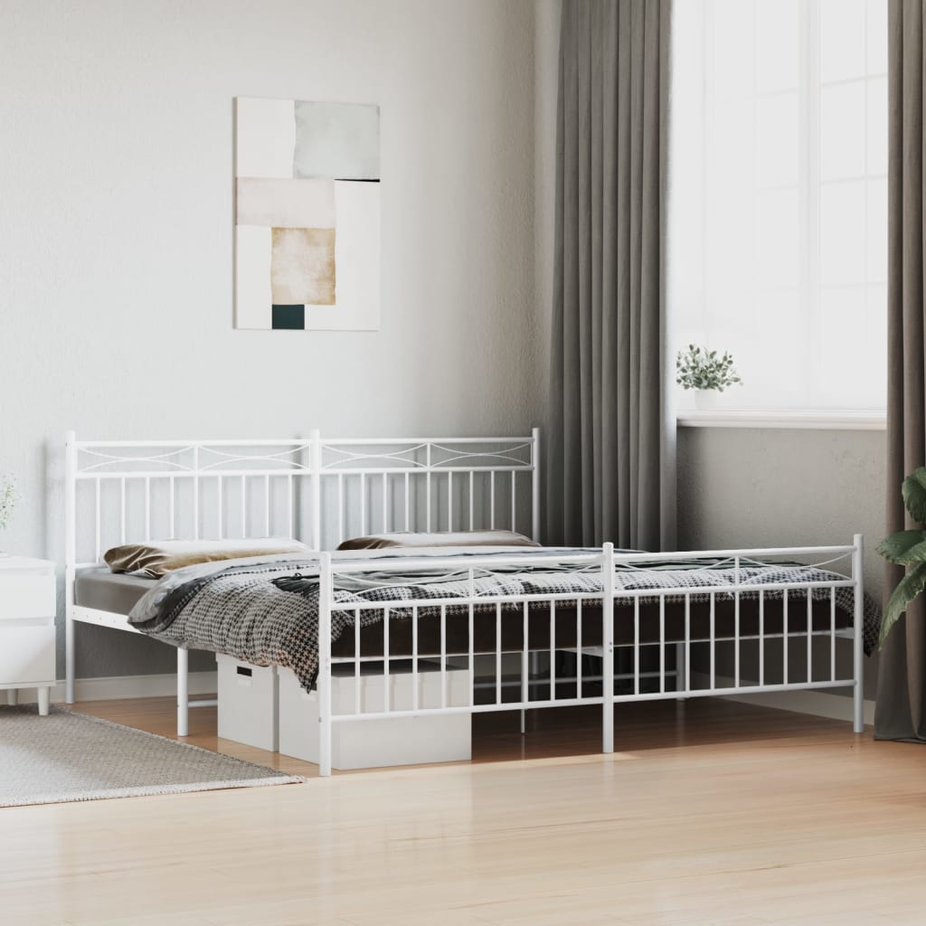 Bedframe Met Hoofd- En Voeteneinde Metaal 183x213 cm Wit met hoofdbord & voetbord