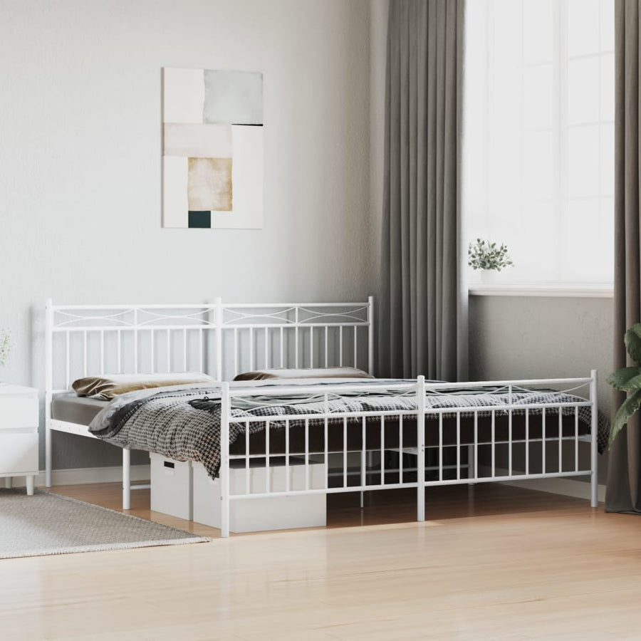 Bedframe Met Hoofd- En Voeteneinde Metaal 183x213 cm Wit met hoofdbord & voetbord