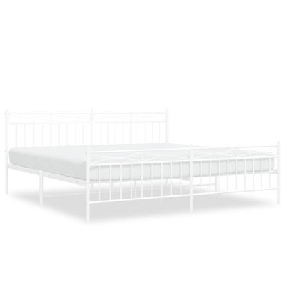 Bedframe Met Hoofd- En Voeteneinde Metaal 193x203 cm Wit met hoofdbord & voetbord