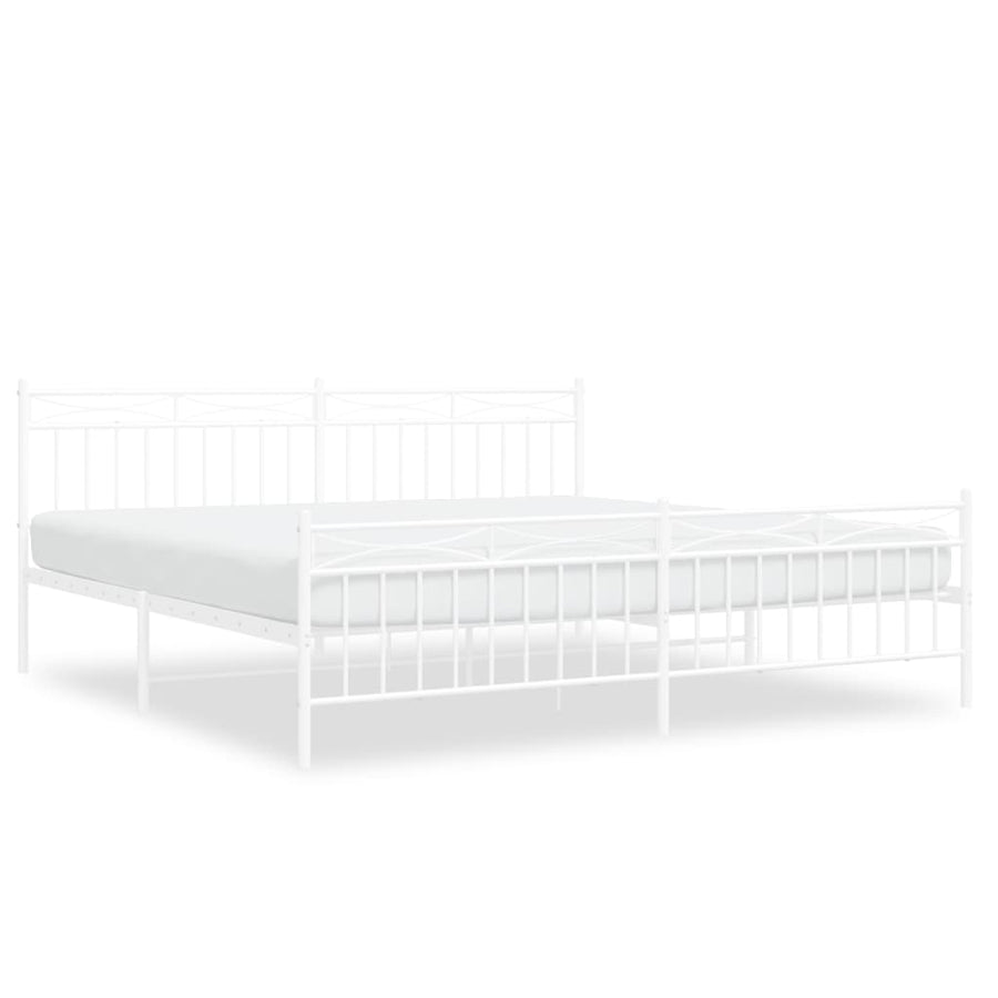 Bedframe Met Hoofd- En Voeteneinde Metaal 193x203 cm Wit met hoofdbord & voetbord