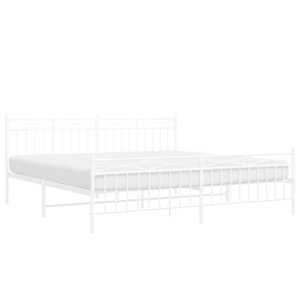 Bedframe Met Hoofd- En Voeteneinde Metaal 193x203 cm Wit met hoofdbord & voetbord