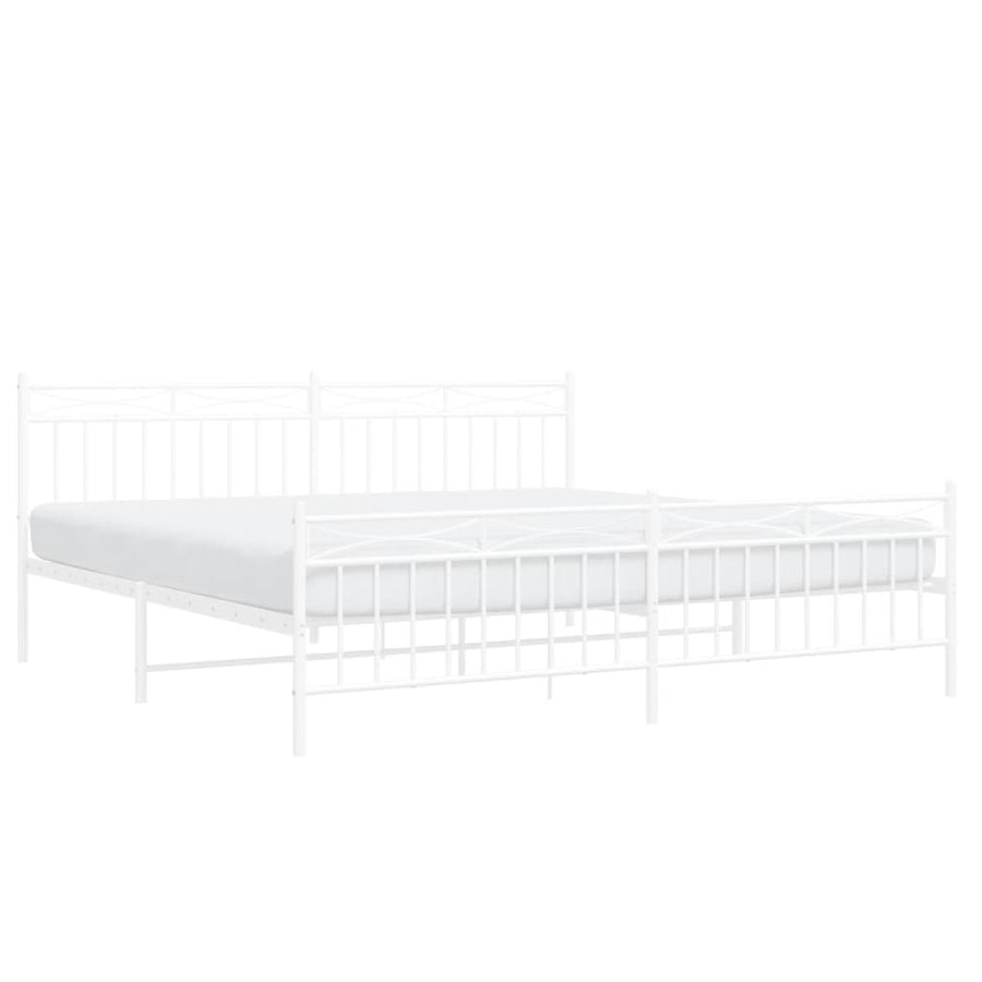 Bedframe Met Hoofd- En Voeteneinde Metaal 193x203 cm Wit met hoofdbord & voetbord