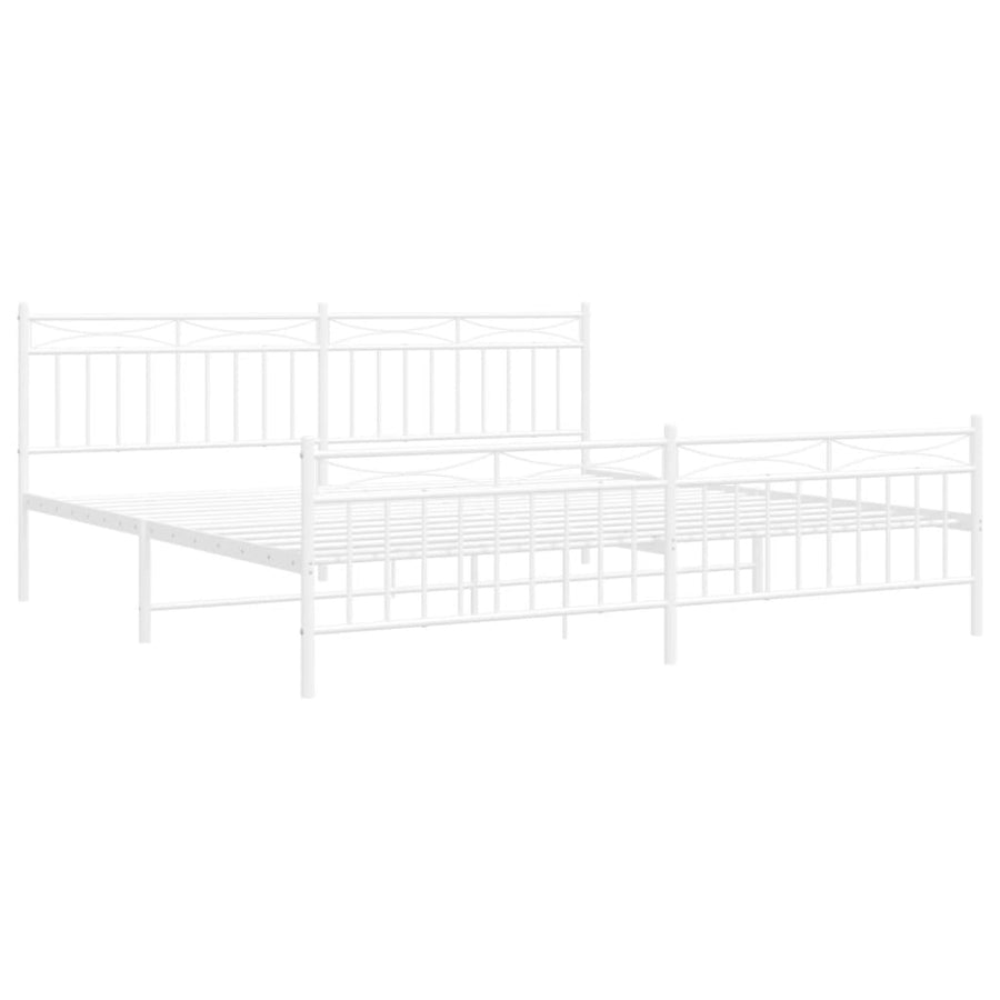Bedframe Met Hoofd- En Voeteneinde Metaal 193x203 cm Wit met hoofdbord & voetbord