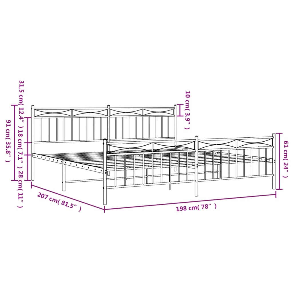 Bedframe Met Hoofd- En Voeteneinde Metaal 193x203 cm Wit met hoofdbord & voetbord