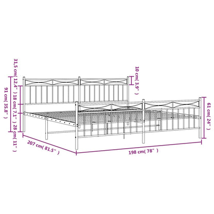 Bedframe Met Hoofd- En Voeteneinde Metaal 193x203 cm Wit met hoofdbord & voetbord