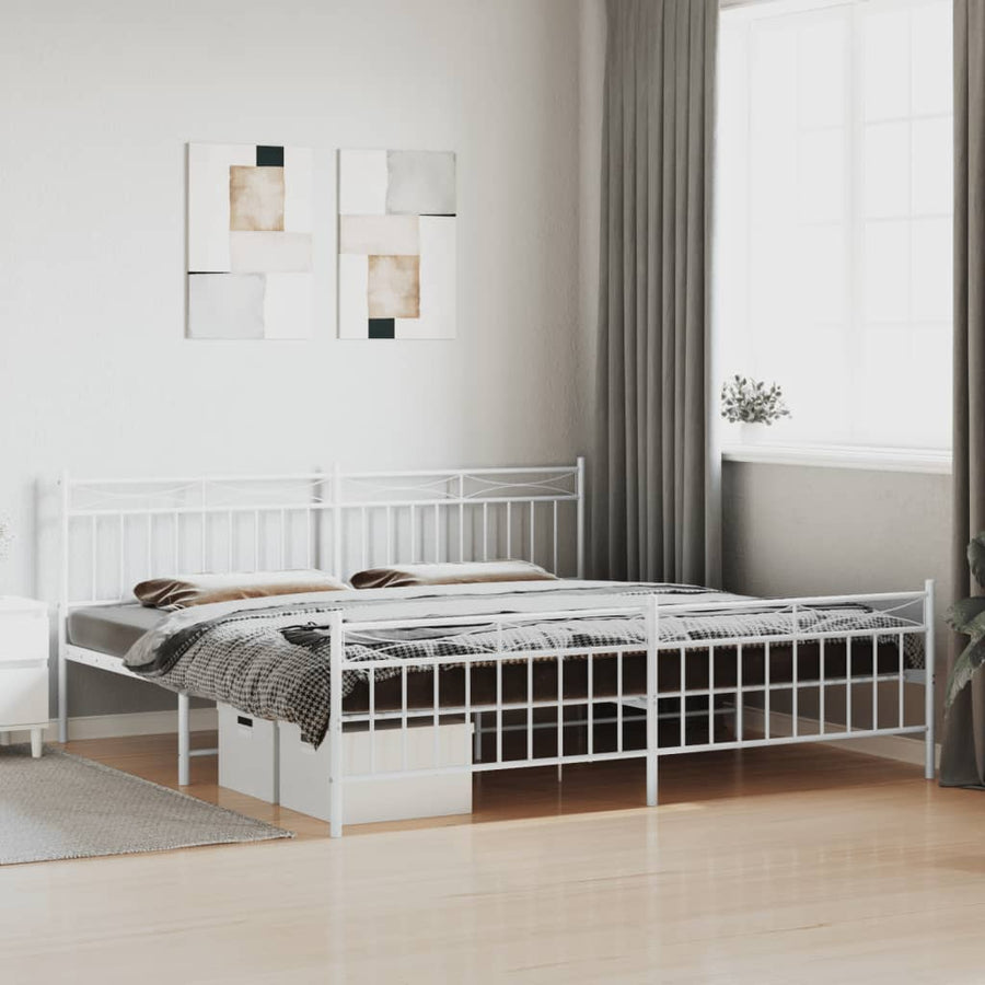 Bedframe Met Hoofd- En Voeteneinde Metaal 193x203 cm Wit met hoofdbord & voetbord