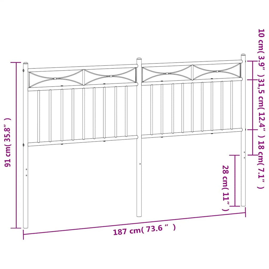 Vervangend hoofdbord 180 cm metaal wit