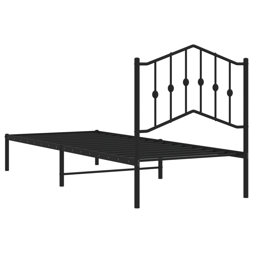 Bedframe Metaal 80 x 200 cm Zwart met hoofdbord