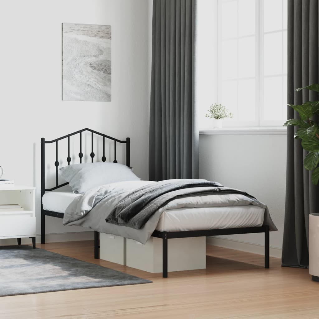 Bedframe Metaal 80 x 200 cm Zwart met hoofdbord