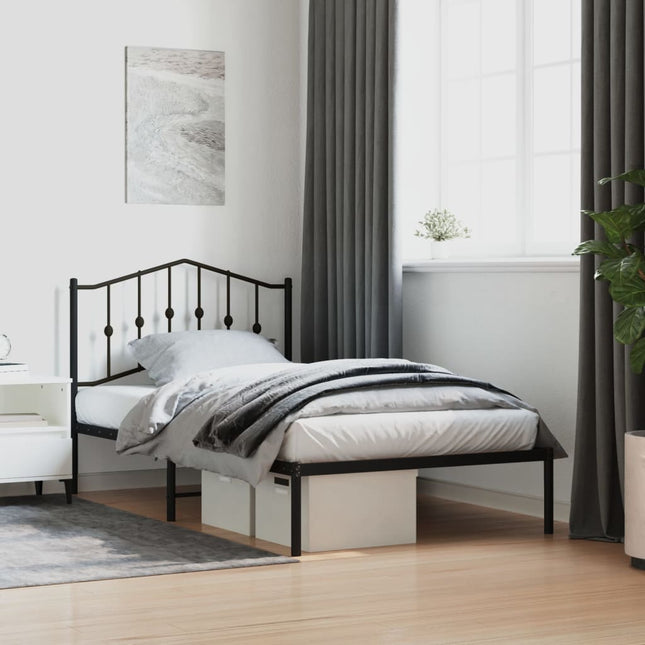 Bedframe Metaal 100 x 190 cm Zwart met hoofdbord