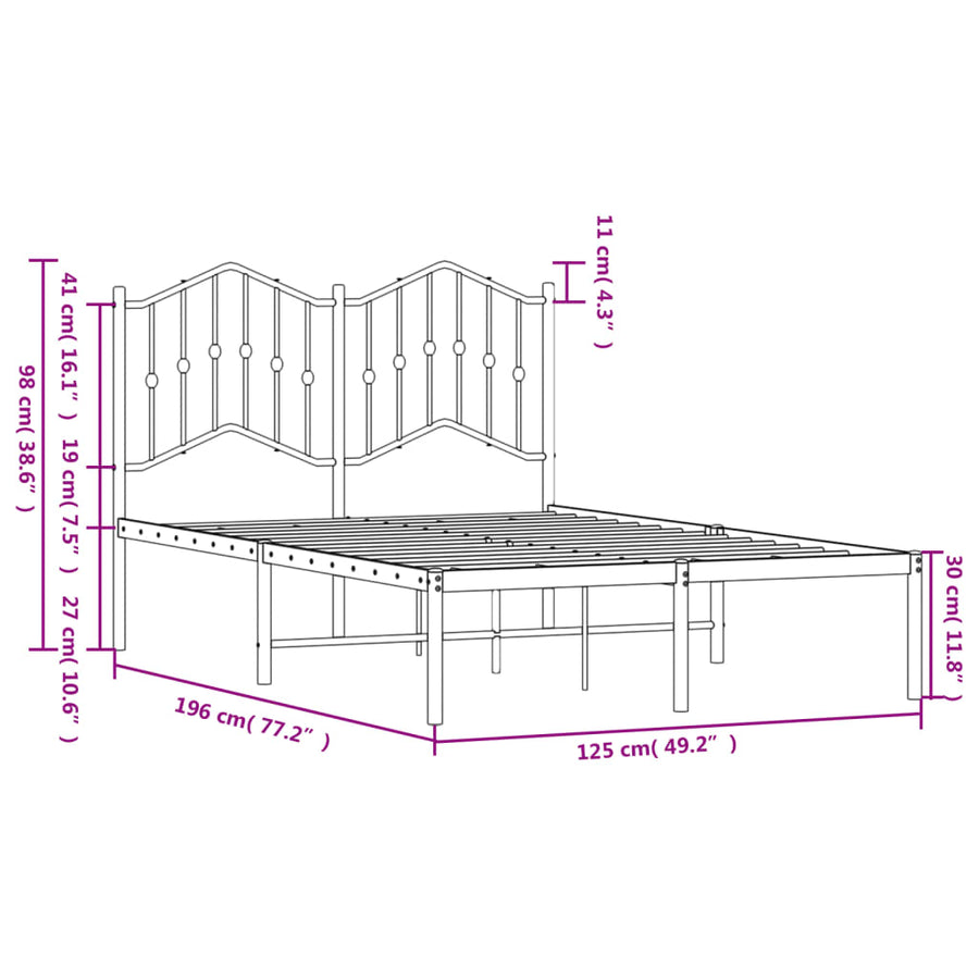 Bedframe met hoofdbord metaal zwart 120x190 cm 120 x 190 cm Zwart met hoofdbord