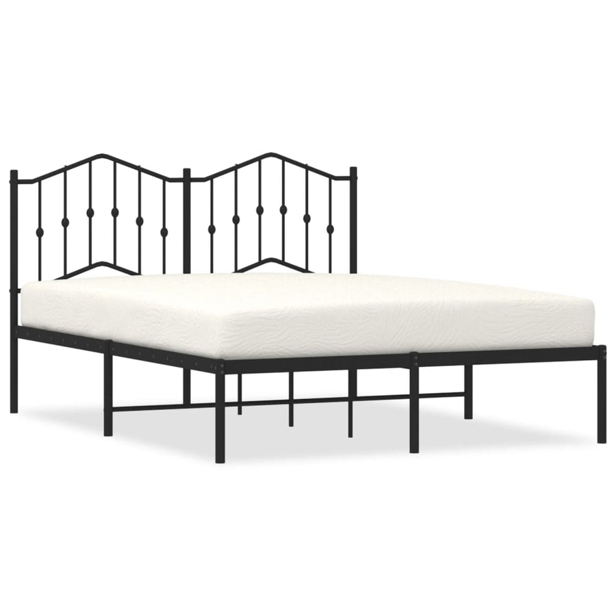 Bedframe Metaal 135 x 190 cm Zwart met hoofdbord