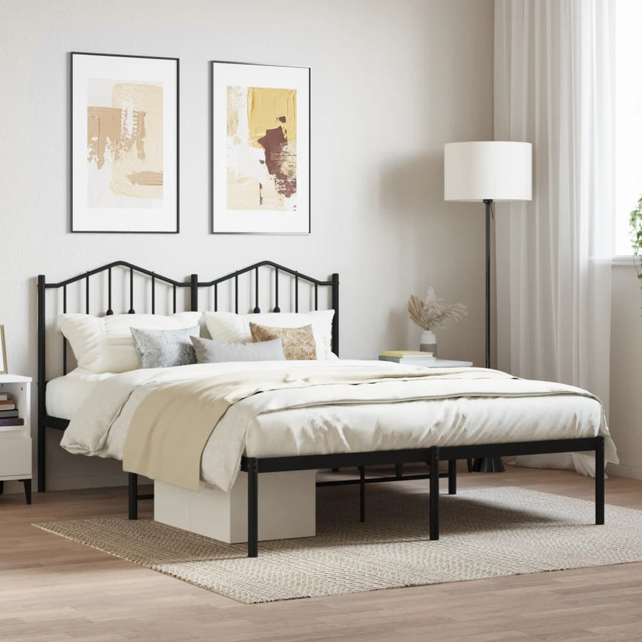 Bedframe Metaal 135 x 190 cm Zwart met hoofdbord