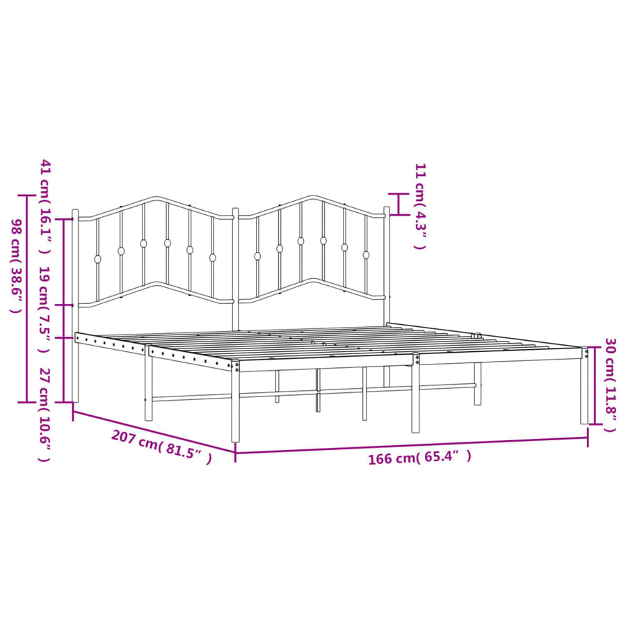 Bedframe Metaal 160 x 200 cm Zwart met hoofdbord
