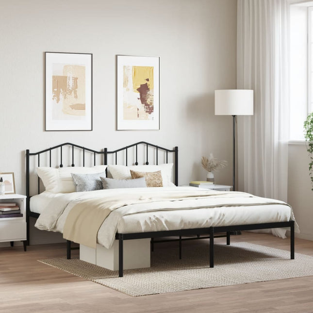 Bedframe Metaal 160 x 200 cm Zwart met hoofdbord