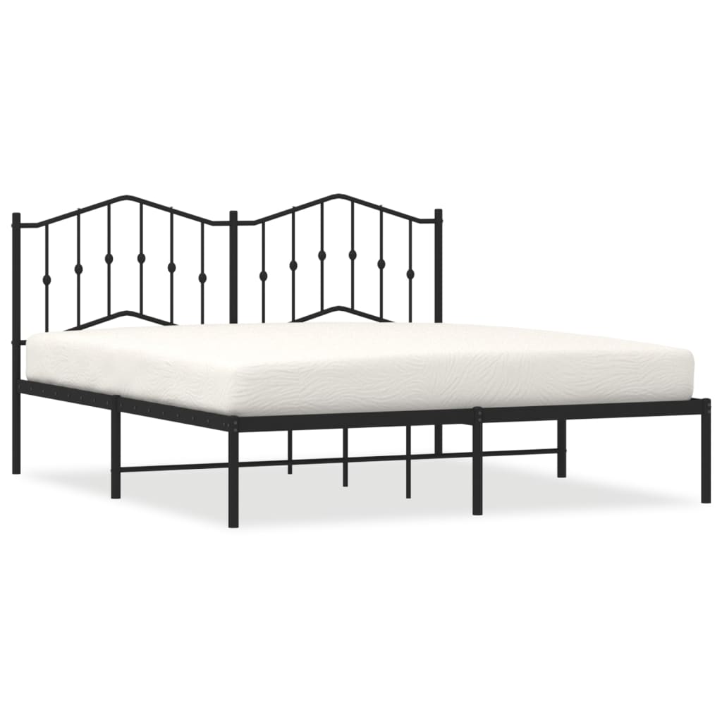 Bedframe Metaal 183 x 213 cm Zwart met hoofdbord