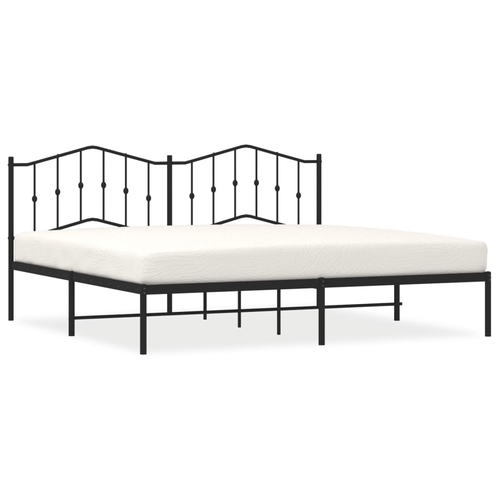 Bedframe Metaal 193 x 203 cm Zwart met hoofdbord
