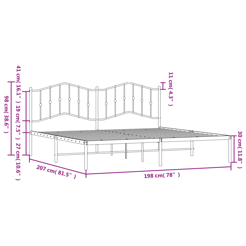 Bedframe Metaal 193 x 203 cm Zwart met hoofdbord