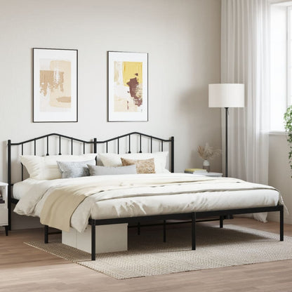 Bedframe Metaal 193 x 203 cm Zwart met hoofdbord