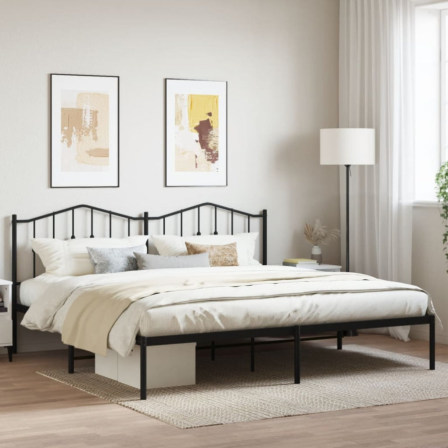 Bedframe Metaal 193 x 203 cm Zwart met hoofdbord