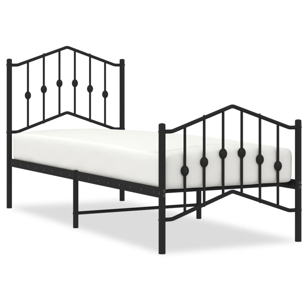 Bedframe Met Hoofd- En Voeteneinde Metaal 75 x 190 cm Zwart met hoofdbord & voetbord