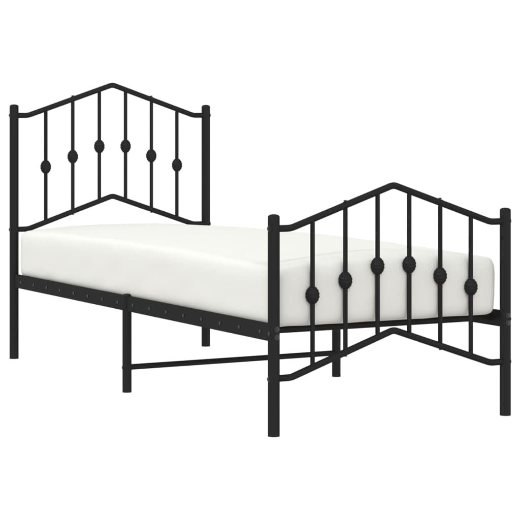 Bedframe Met Hoofd- En Voeteneinde Metaal 75 x 190 cm Zwart met hoofdbord & voetbord
