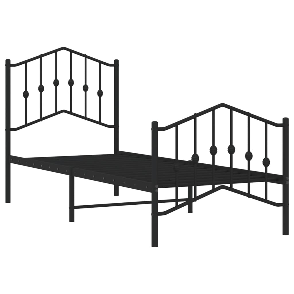 Bedframe Met Hoofd- En Voeteneinde Metaal 75 x 190 cm Zwart met hoofdbord & voetbord