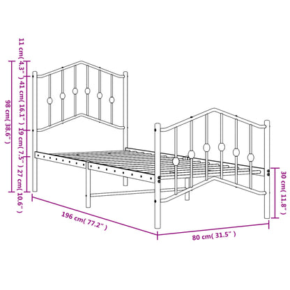 Bedframe Met Hoofd- En Voeteneinde Metaal 75 x 190 cm Zwart met hoofdbord & voetbord